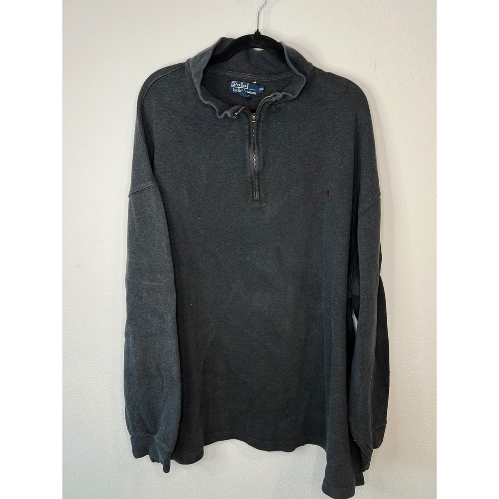 Polo Ralph Lauren Mens Quarter Zip Pullover Cotton Knit Charcoal Gray 2XLT